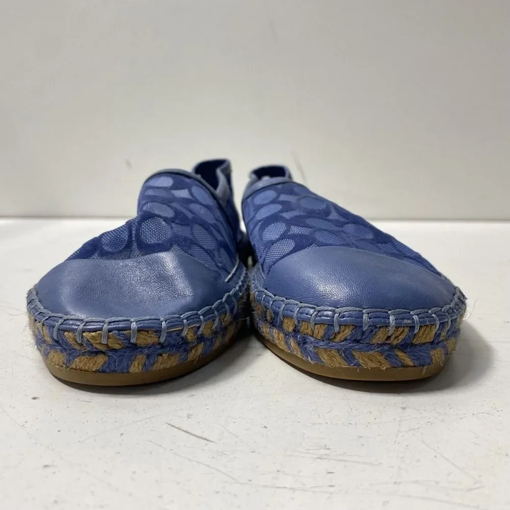 Coach Designer Cleo Signature Logo Stone Blue Mesh Flats Espadrilles 5